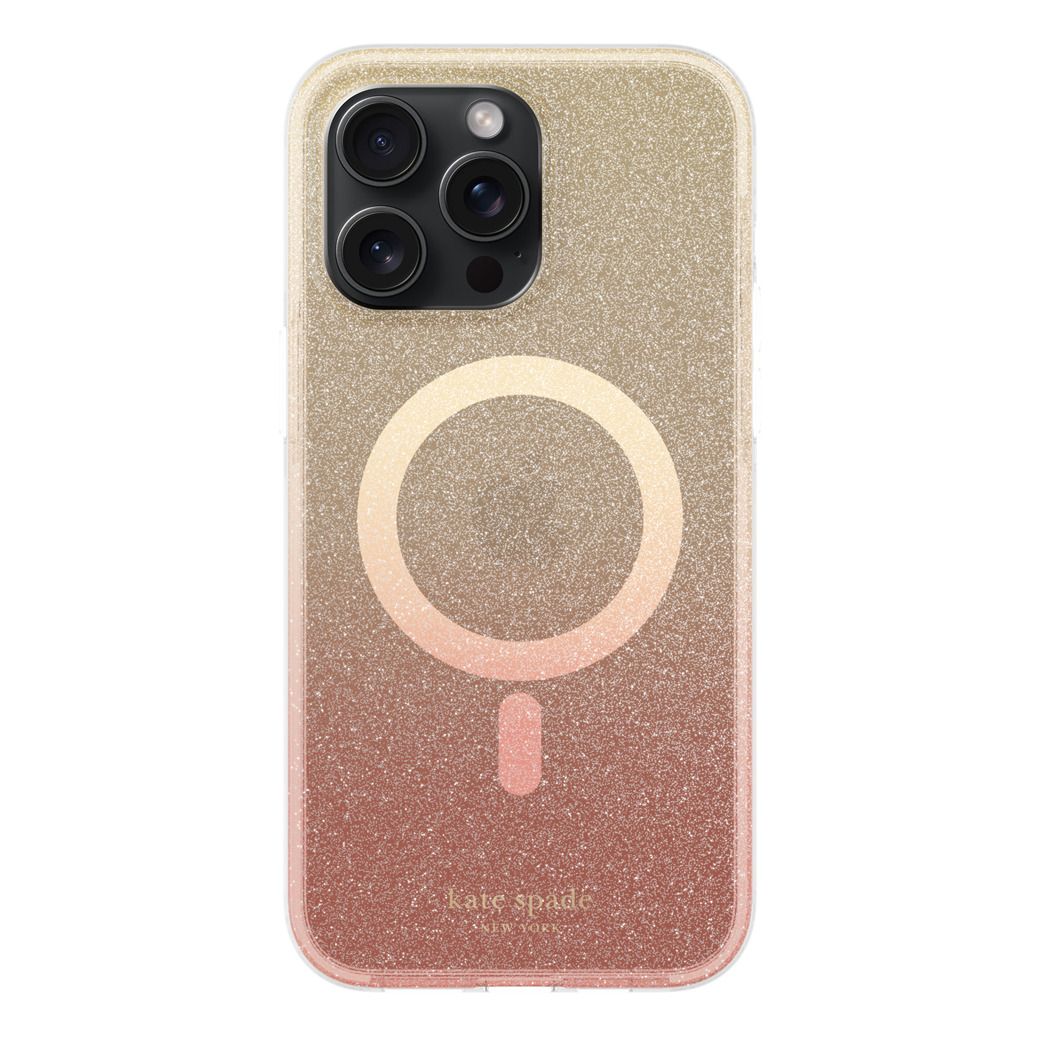 Kate Spade New York รุ่น Defensive Hardshell for MagSafe - เคส iPhone 15 Pro Max - ลาย Champagne Ombre Gold Glitter