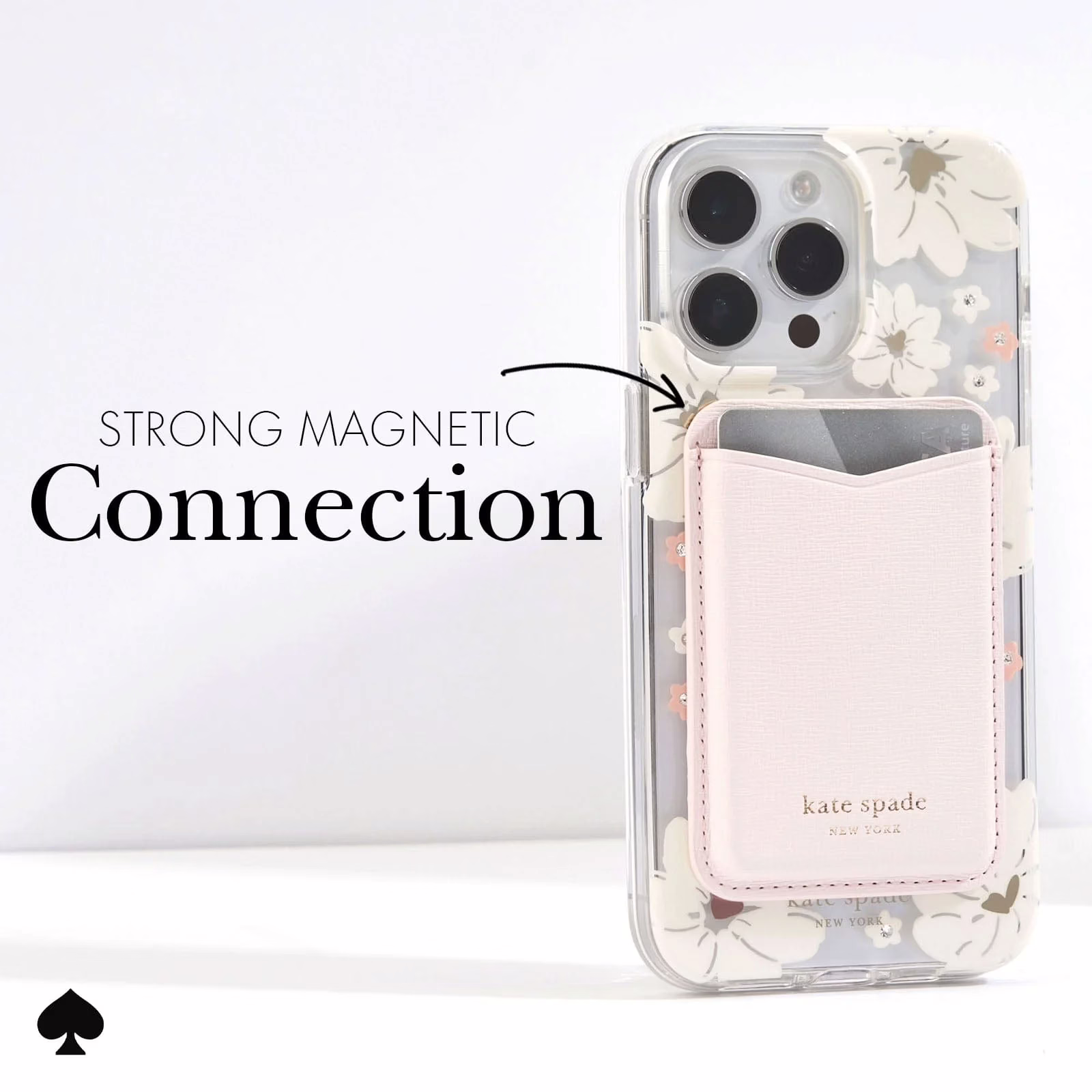 Kate Spade New York รุ่น Magnetic Card Holder - ที่เก็บบัตรติดหลังมือถือ - ลาย Pale Dogwood