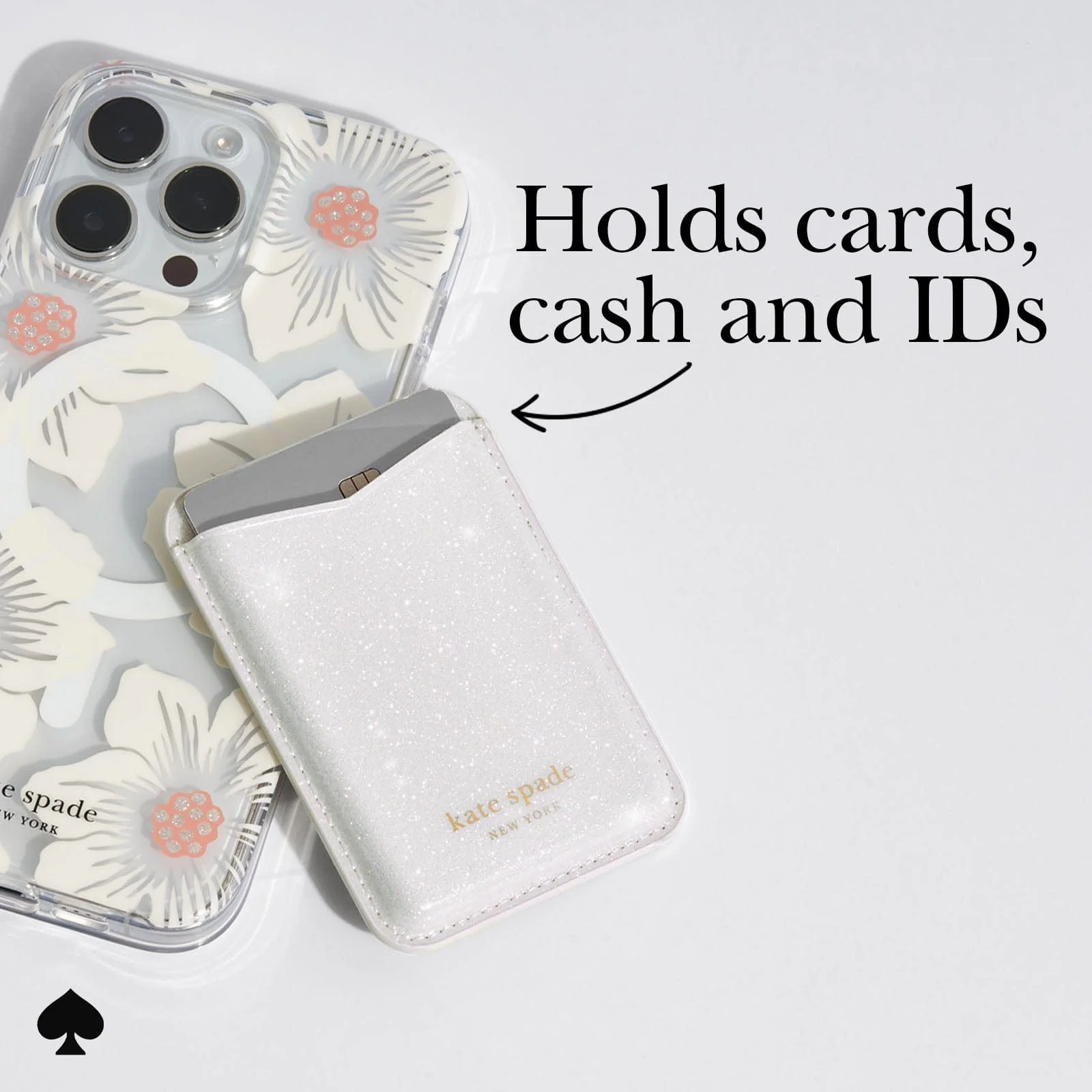 Kate Spade New York รุ่น Magnetic Card Holder - ที่เก็บบัตรติดหลังมือถือ - ลาย White Glitter 3 Kate Spade New York รุ่น Magnetic Card Holder - ที่เก็บบัตรติดหลังมือถือ - ลาย White Glitter