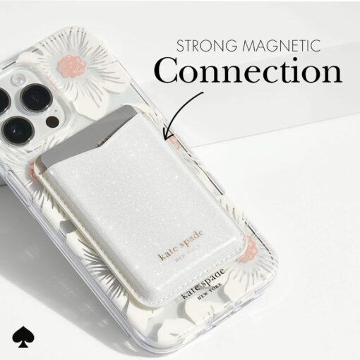 Kate Spade New York รุ่น Magnetic Card Holder - ที่เก็บบัตรติดหลังมือถือ - ลาย White Glitter - Image 4