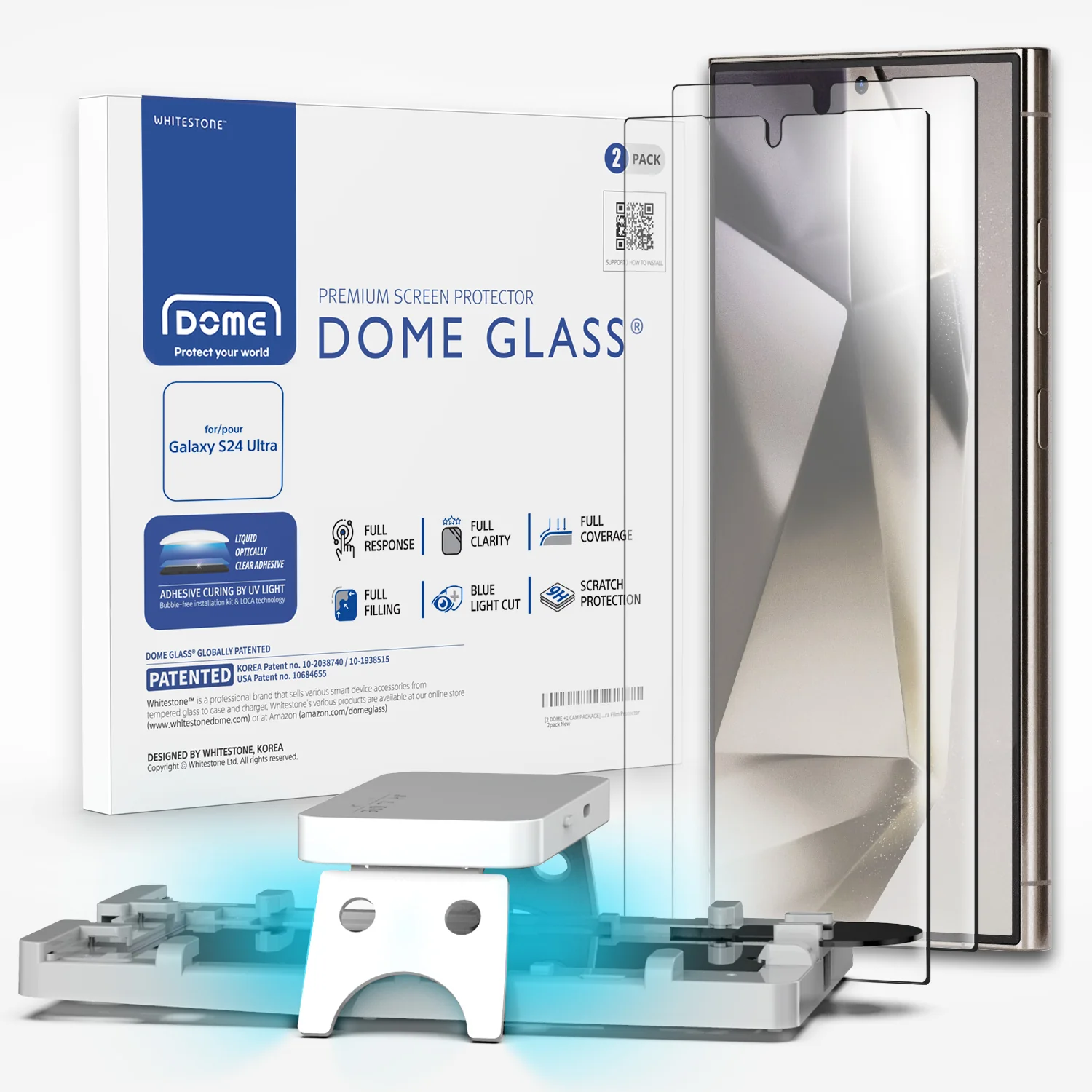 Whitestone Dome Glass - ฟิล์มกระจกนิรภัย Galaxy S24 Ultra - อุปกรณ์การติดแบบครบชุด (ฟิล์ม 2 แผ่น)