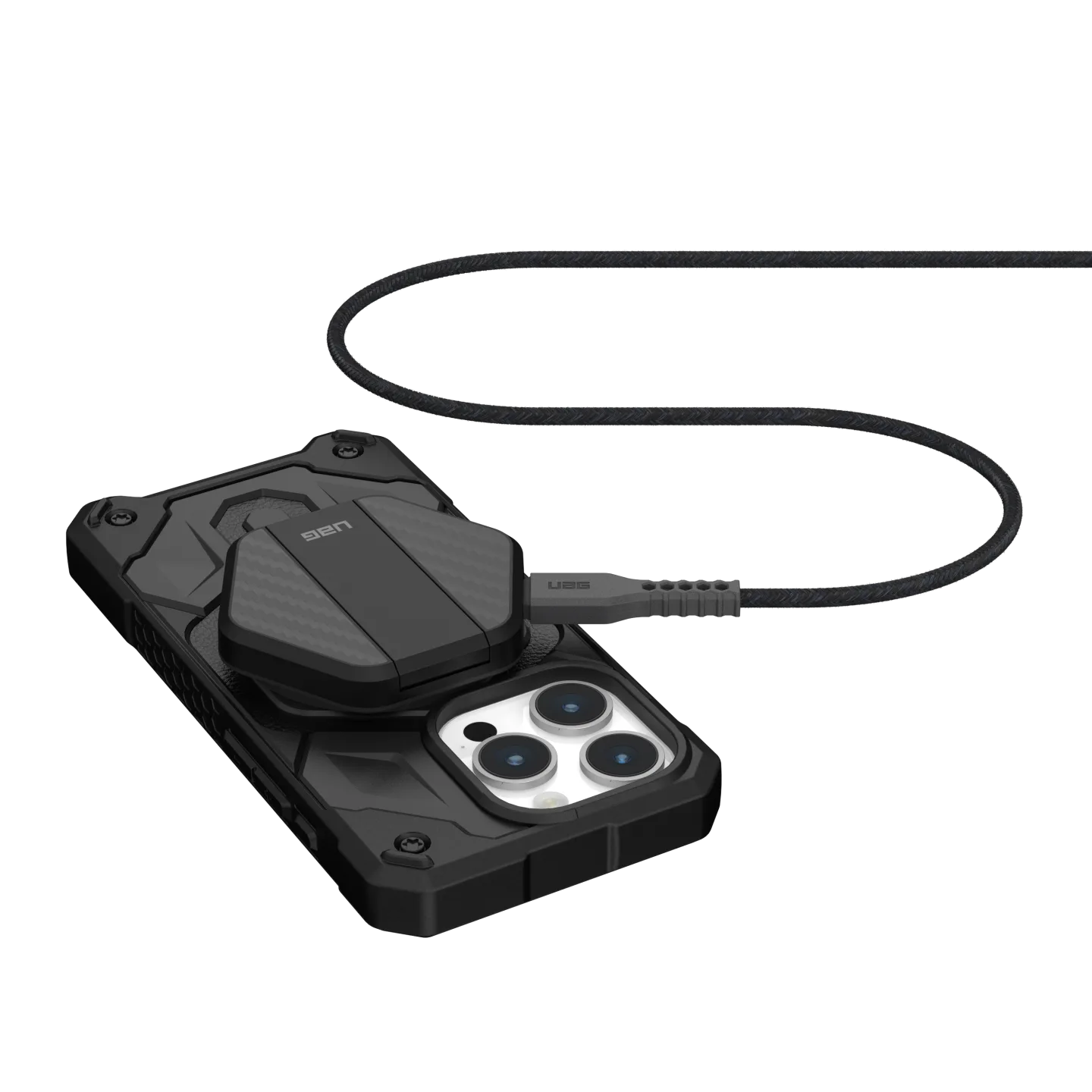 UAG รุ่น Portable Wireless Charging Pad - แท่นชาร์จไร้สายพร้อมขาตั้ง - สี Carbon Fiber Black