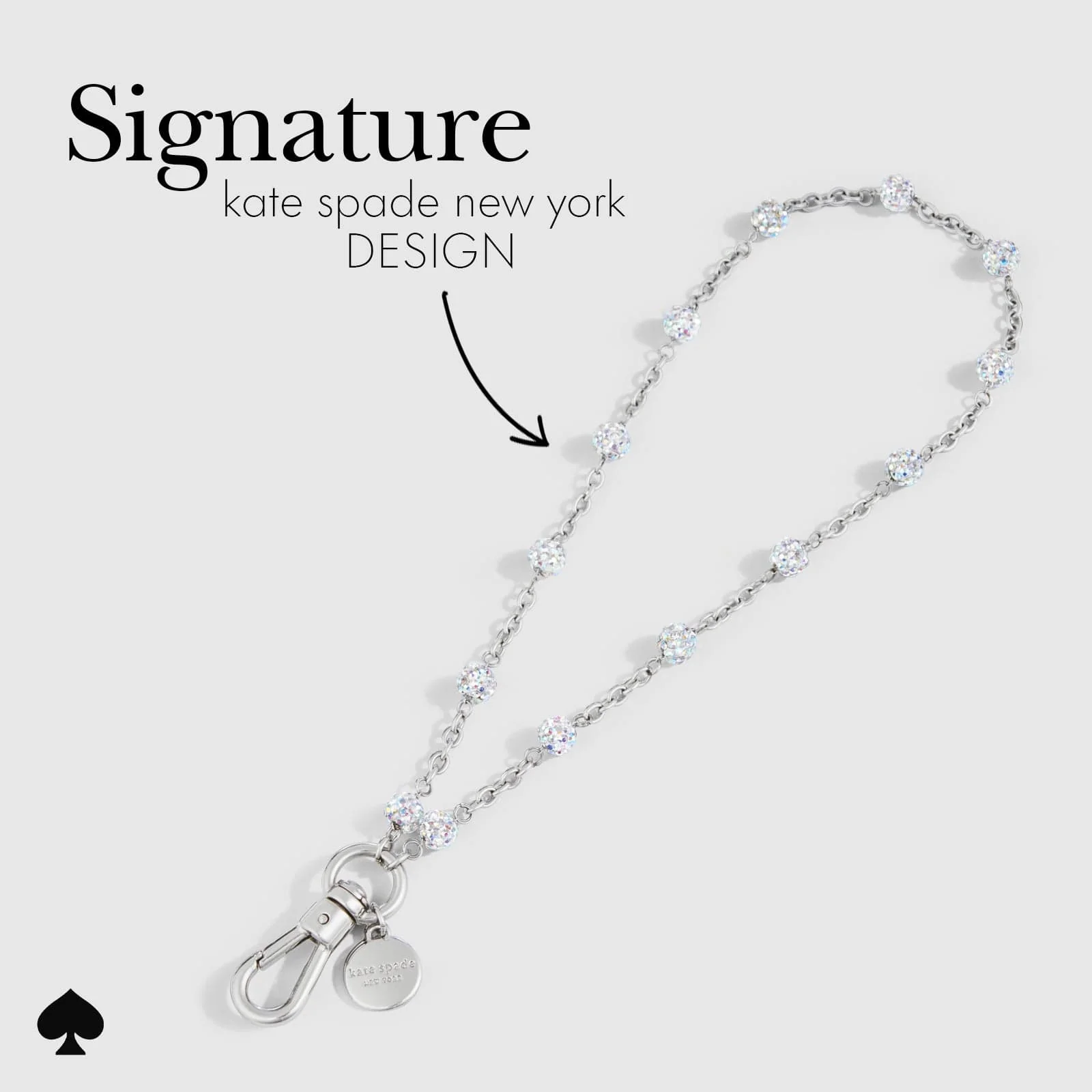 Kate Spade New York รุ่น Phone Charm - สายคล้องข้อมือ – ลาย Dazzle Chain Silver