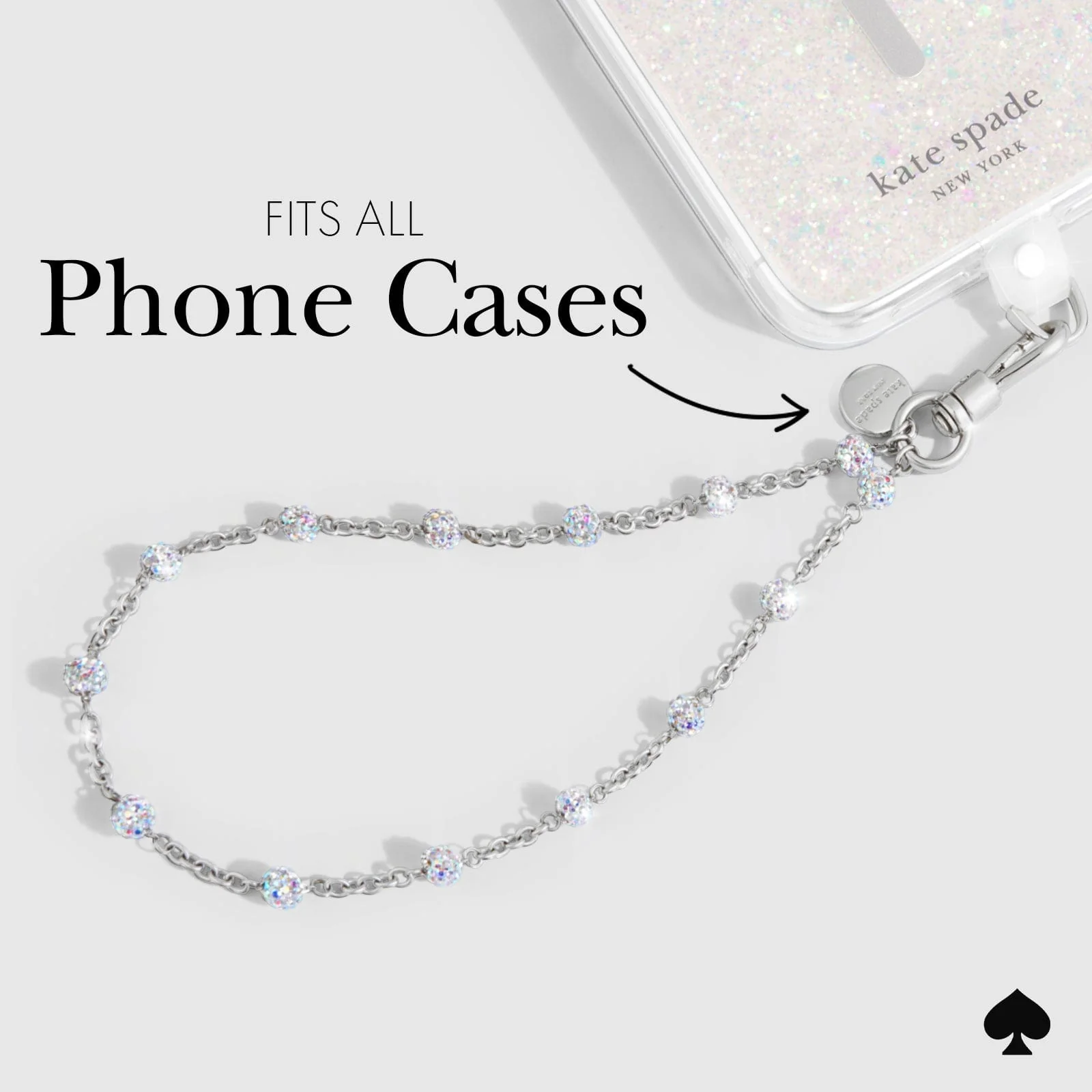 Kate Spade New York รุ่น Phone Charm - สายคล้องข้อมือ – ลาย Dazzle Chain Silver