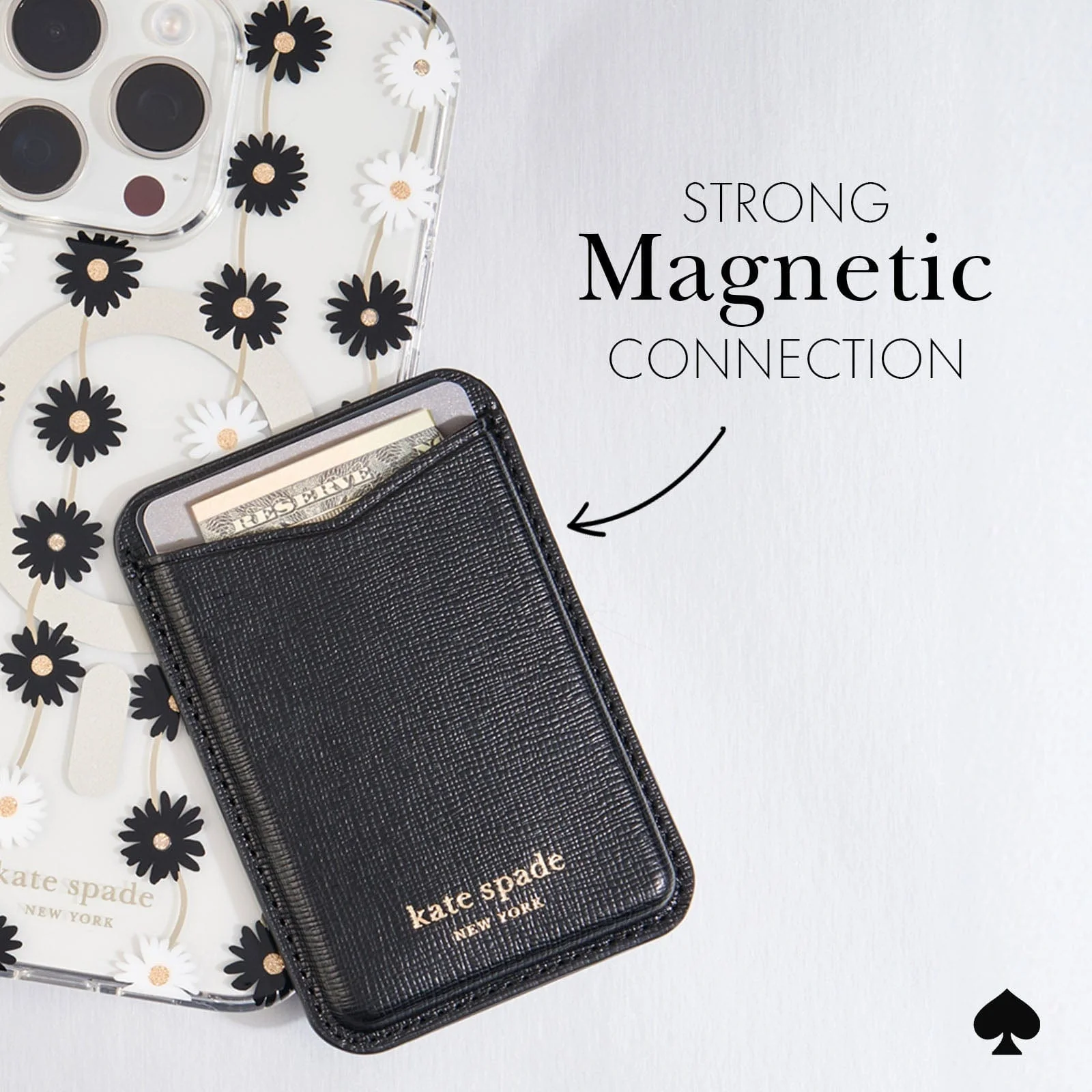 Kate Spade New York รุ่น Magnetic Card Holder - ที่เก็บบัตรติดหลังมือถือ - ลาย Black