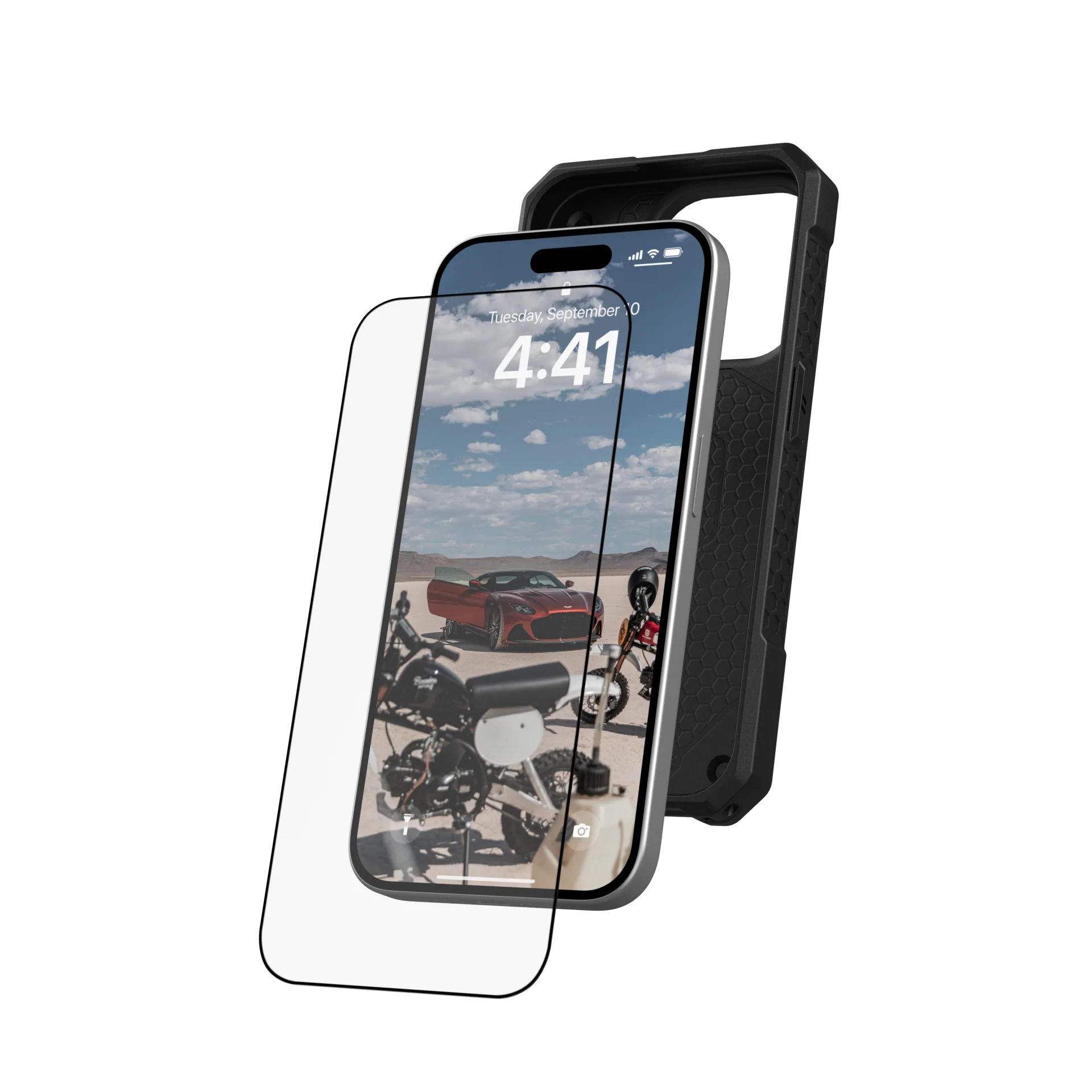 UAG รุ่น Glass Screen Shield Plus - ฟิล์มกระจก iPhone 15 Pro - สี Clear/Black