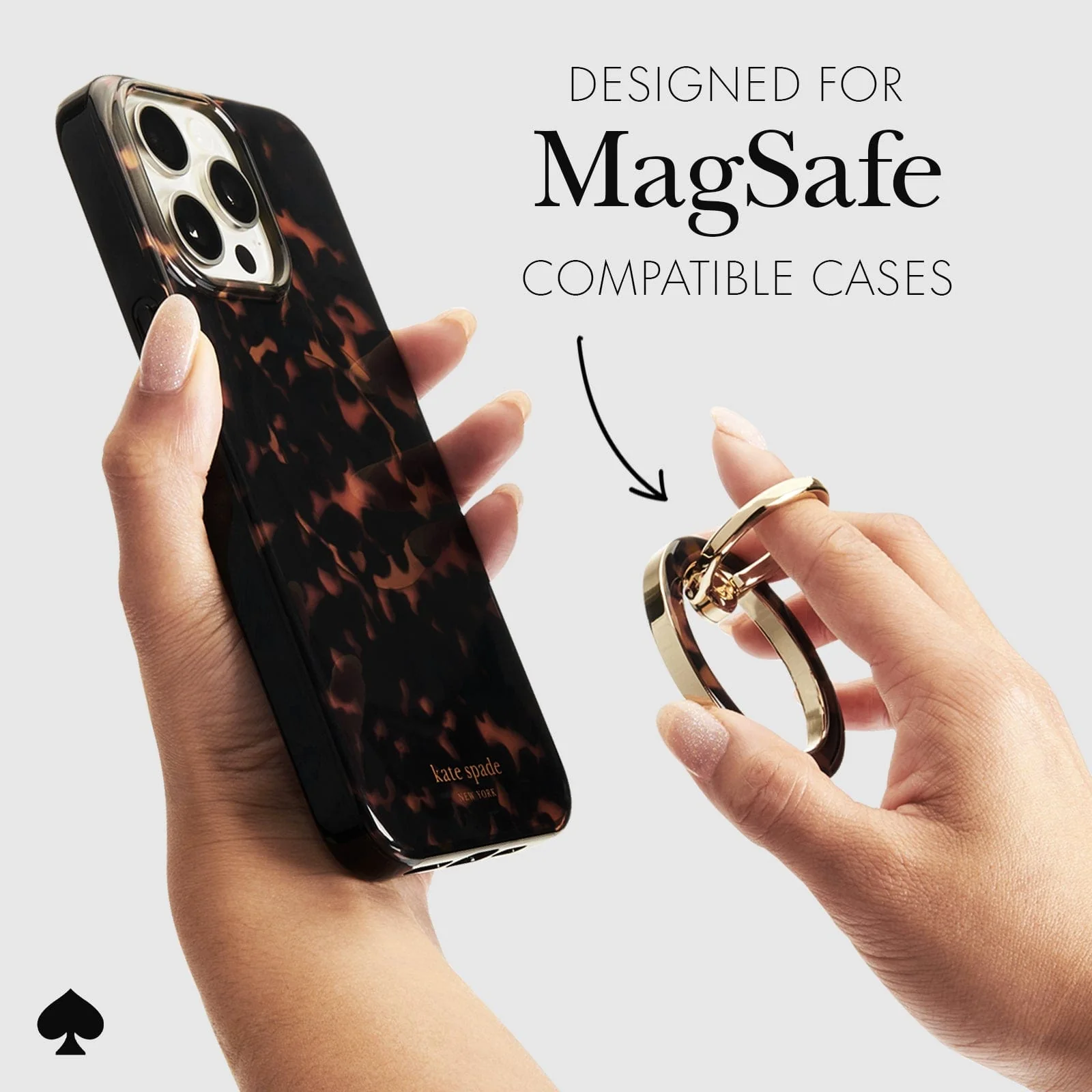 Kate Spade New York รุ่น Magnetic Ring Stand - แหวนติดหลังมือถือ - ลาย Tortoiseshell