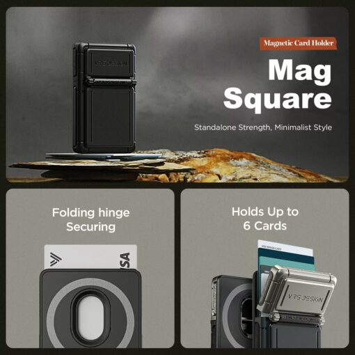VRS รุ่น Mag Square Wallet - ที่เก็บบัตรติดหลังมือถือ - สี Matt Black - Image 4