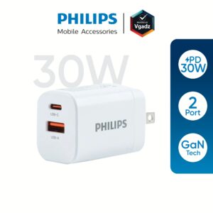 หัวชาร์จ Philips รุ่น PD30W Charger Adapter Dual Port - สี White