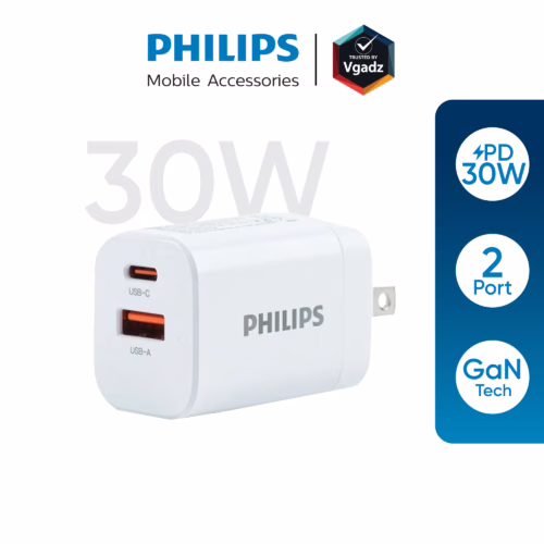 หัวชาร์จ Philips รุ่น PD30W Charger Adapter Dual Port - สี White