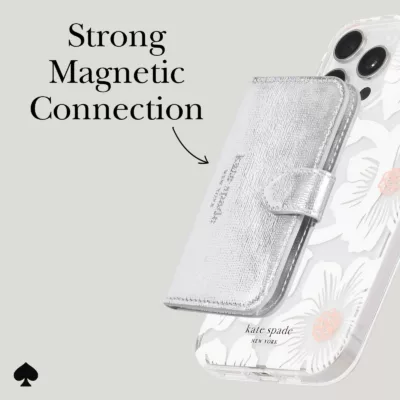 Kate Spade New York รุ่น Morgan Magnetic Wallet - ที่เก็บบัตรติดหลังมือถือ - สี Metallic Silver