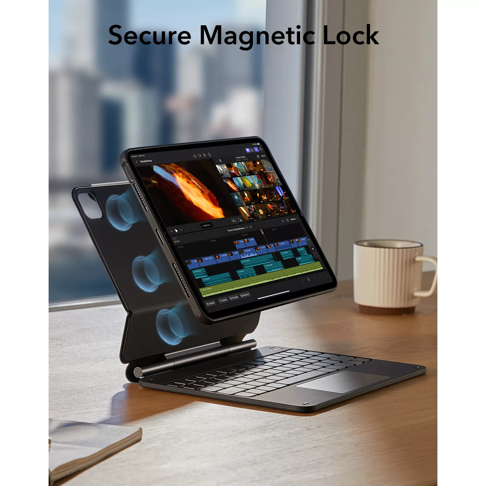 ESR รุ่น Rebound Magnetic Keyboard Case 360 - เคส iPad Air 11" (2025/2024), iPad Air 10.9" (5th/4th Gen), iPad Pro 11" (4th-1st Gen) - สี Black (US Layout)