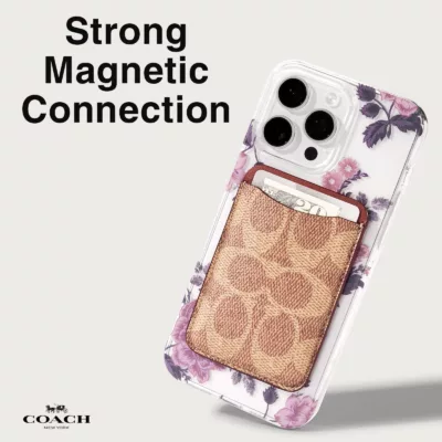 Coach รุ่น Essential Magnetic Card - ที่เก็บบัตรติดหลังมือถือ - สี Signature Tan