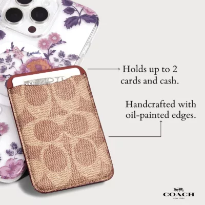 Coach รุ่น Essential Magnetic Card - ที่เก็บบัตรติดหลังมือถือ - สี Signature Tan
