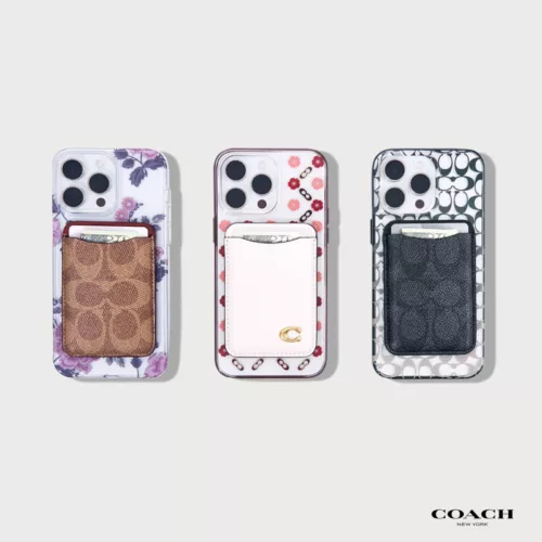 Coach รุ่น Essential Magnetic Card - ที่เก็บบัตรติดหลังมือถือ - สี Signature Tan