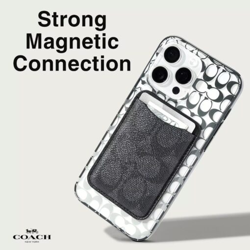 Coach รุ่น Essential Magnetic Card - ที่เก็บบัตรติดหลังมือถือ - สี Signature Charcoal - Image 3