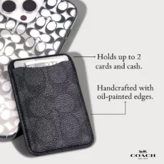 Coach รุ่น Essential Magnetic Card - ที่เก็บบัตรติดหลังมือถือ - สี Signature Charcoal