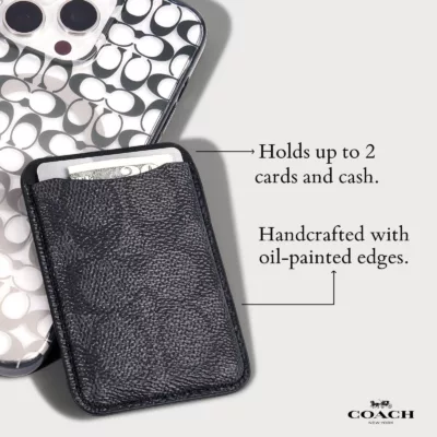 Coach รุ่น Essential Magnetic Card - ที่เก็บบัตรติดหลังมือถือ - สี Signature Charcoal