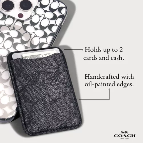Coach รุ่น Essential Magnetic Card - ที่เก็บบัตรติดหลังมือถือ - สี Signature Charcoal