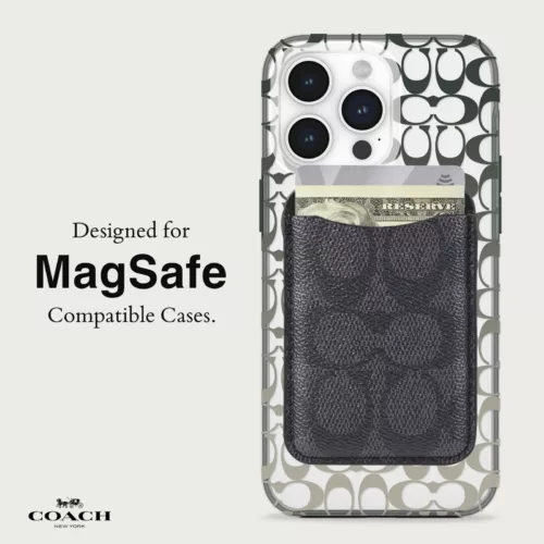 Coach รุ่น Essential Magnetic Card - ที่เก็บบัตรติดหลังมือถือ - สี Signature Charcoal