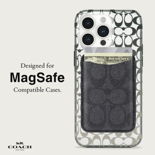 Coach รุ่น Essential Magnetic Card - ที่เก็บบัตรติดหลังมือถือ - สี Signature Charcoal - Image 6