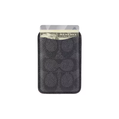 Coach รุ่น Essential Magnetic Card - ที่เก็บบัตรติดหลังมือถือ - สี Signature Charcoal