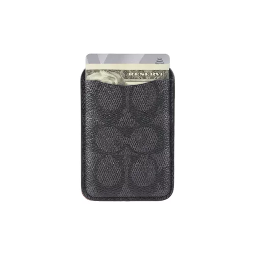 Coach รุ่น Essential Magnetic Card - ที่เก็บบัตรติดหลังมือถือ - สี Signature Charcoal