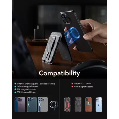 ESR รุ่น HaloLock Geo Wallet Stand - ที่ใส่บัตรติดหลังมือถือแบบตั้งได้ - สี Black Carbon Fiber