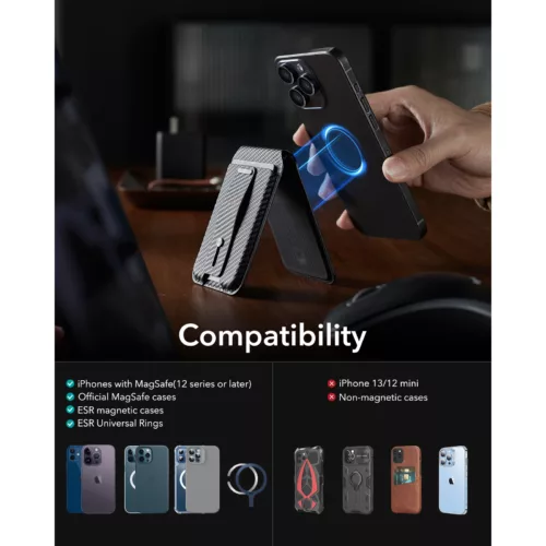 ESR รุ่น HaloLock Geo Wallet Stand - ที่ใส่บัตรติดหลังมือถือแบบตั้งได้ - สี Black Carbon Fiber