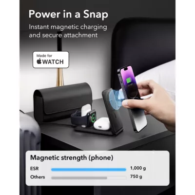 ESR รุ่น HaloLock (Qi2) 3-in-1 Travel Wireless Charging Set - แท่นชาร์จไร้สายแบบพกพา - สี Black