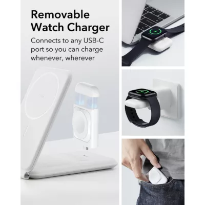 ESR รุ่น HaloLock (Qi2) 3-in-1 Travel Wireless Charging Set - แท่นชาร์จไร้สายแบบพกพา - สี White