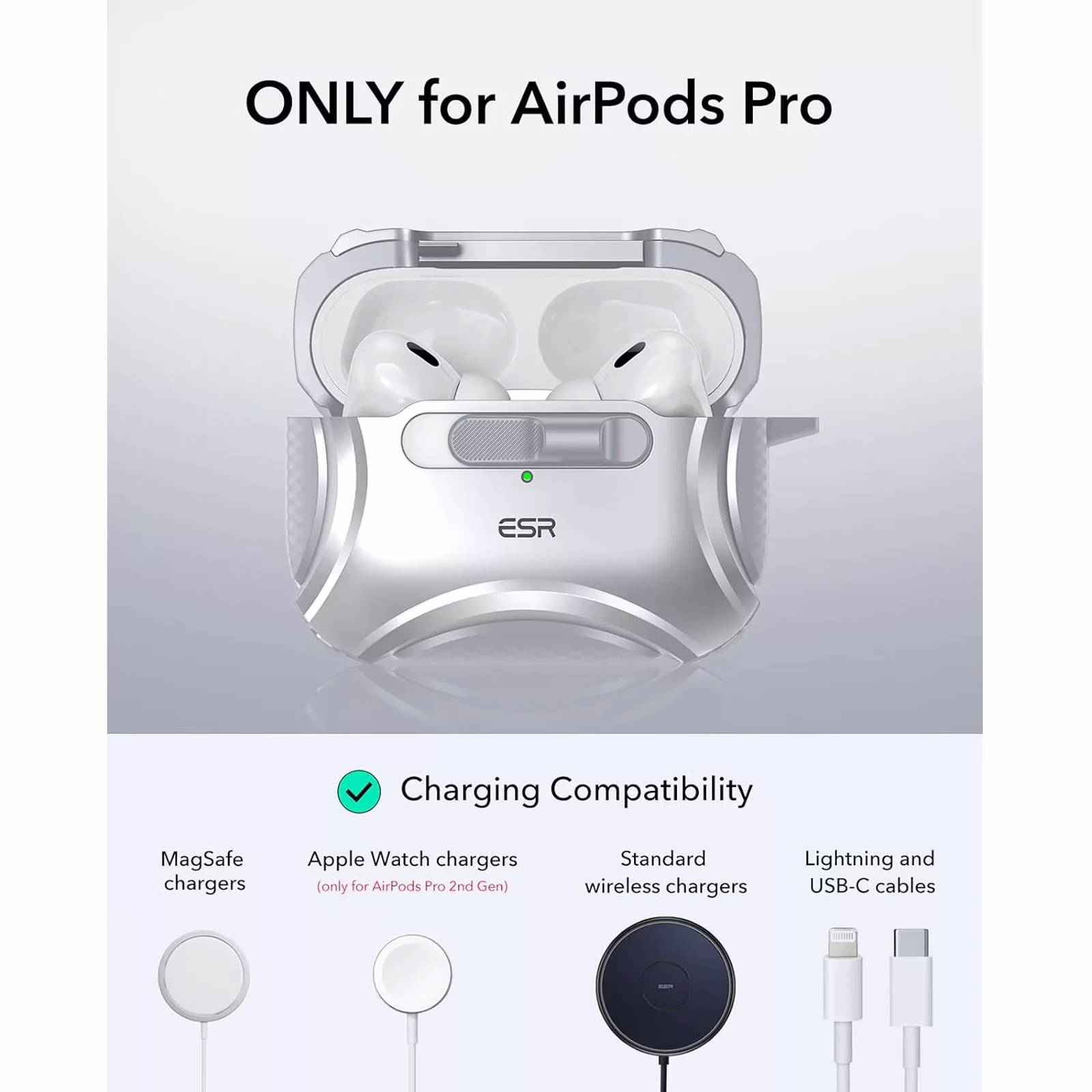 ESR รุ่น Cyber FlickLock Case (HaloLock) - เคส AirPods Pro 2/1 - สี White 3 ESR รุ่น Cyber FlickLock Case (HaloLock) - เคส AirPods Pro 2/1 - สี White - Image 3