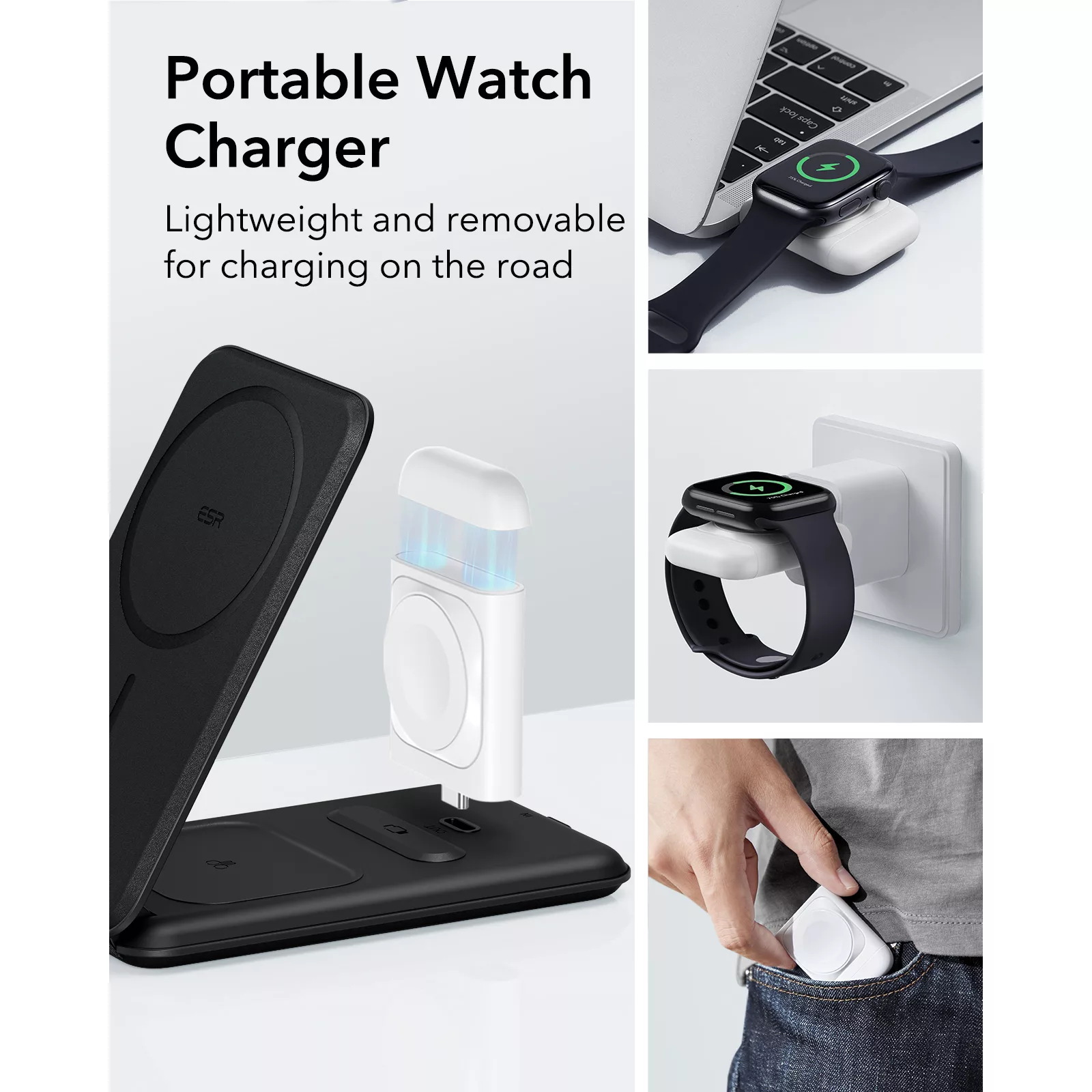 ESR รุ่น HaloLock (Qi2) 3-in-1 Travel Wireless Charging Set - แท่นชาร์จไร้สายแบบพกพา - สี Black