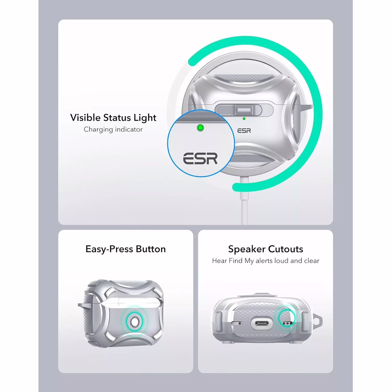 ESR รุ่น Cyber FlickLock Case (HaloLock) - เคส AirPods Pro 2/1 - สี White 4 ESR รุ่น Cyber FlickLock Case (HaloLock) - เคส AirPods Pro 2/1 - สี White - Image 4