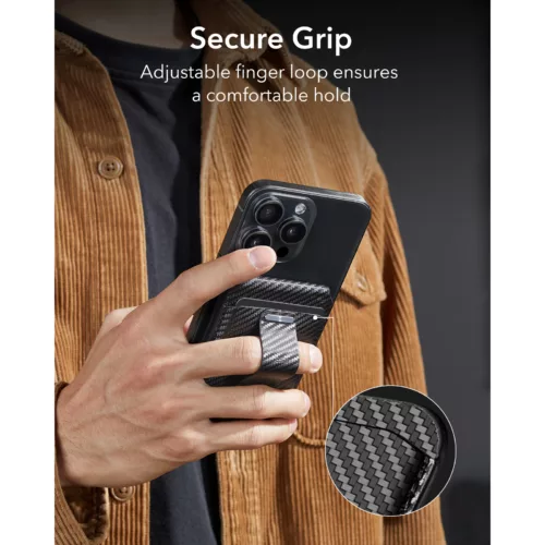ESR รุ่น HaloLock Geo Wallet Stand - ที่ใส่บัตรติดหลังมือถือแบบตั้งได้ - สี Black Carbon Fiber
