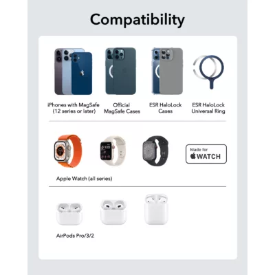 ESR รุ่น HaloLock (Qi2) 3-in-1 Travel Wireless Charging Set - แท่นชาร์จไร้สายแบบพกพา - สี Black