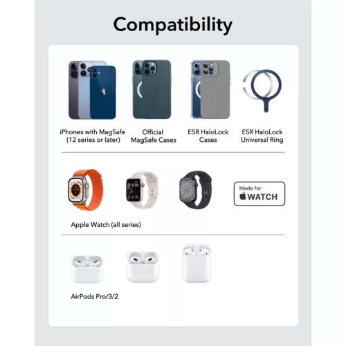 ESR รุ่น HaloLock (Qi2) 3-in-1 Travel Wireless Charging Set - แท่นชาร์จไร้สายแบบพกพา - สี Black