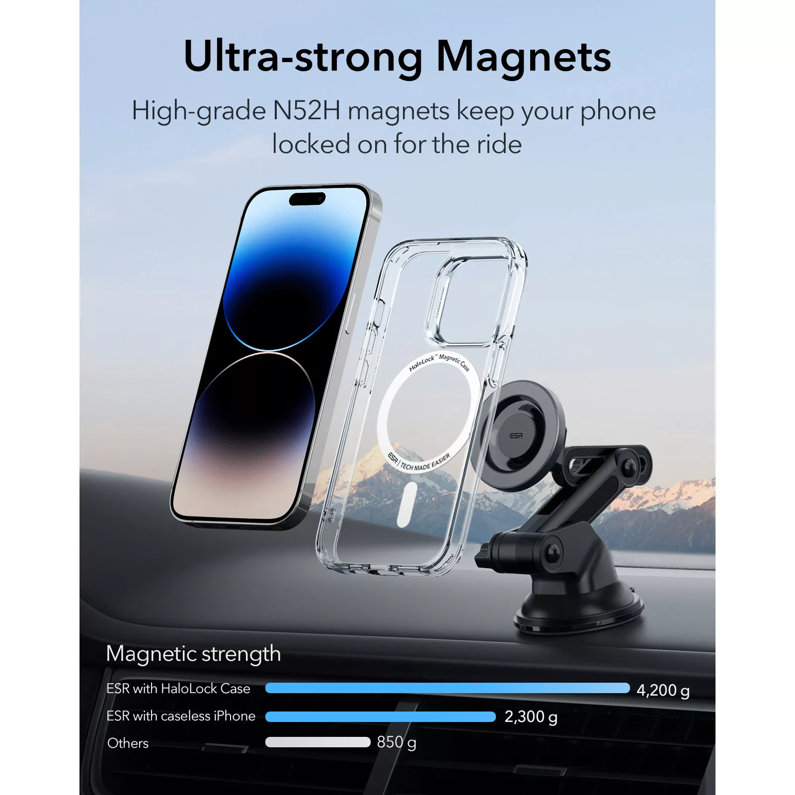 ESR รุ่น HaloLock Dashboard Car Phone Mount - แท่นยึดโทรศัพท์ในรถ - สี Black