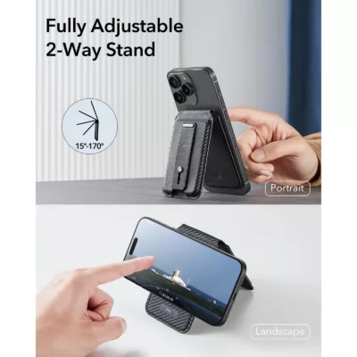 ESR รุ่น HaloLock Geo Wallet Stand - ที่ใส่บัตรติดหลังมือถือแบบตั้งได้ - สี Black Carbon Fiber