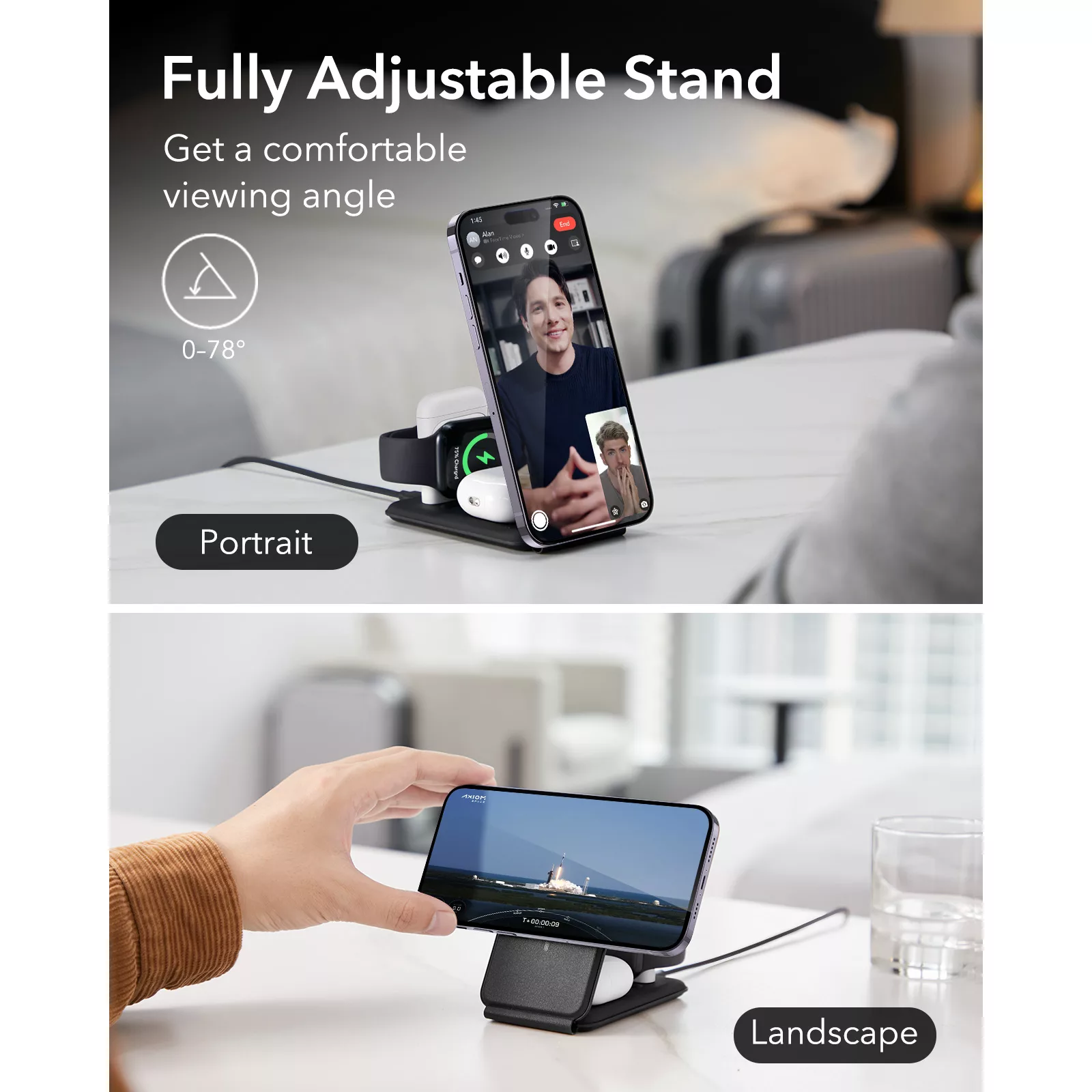 ESR รุ่น HaloLock (Qi2) 3-in-1 Travel Wireless Charging Set - แท่นชาร์จไร้สายแบบพกพา - สี Black