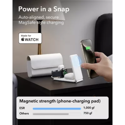 ESR รุ่น HaloLock (Qi2) 3-in-1 Travel Wireless Charging Set - แท่นชาร์จไร้สายแบบพกพา - สี White