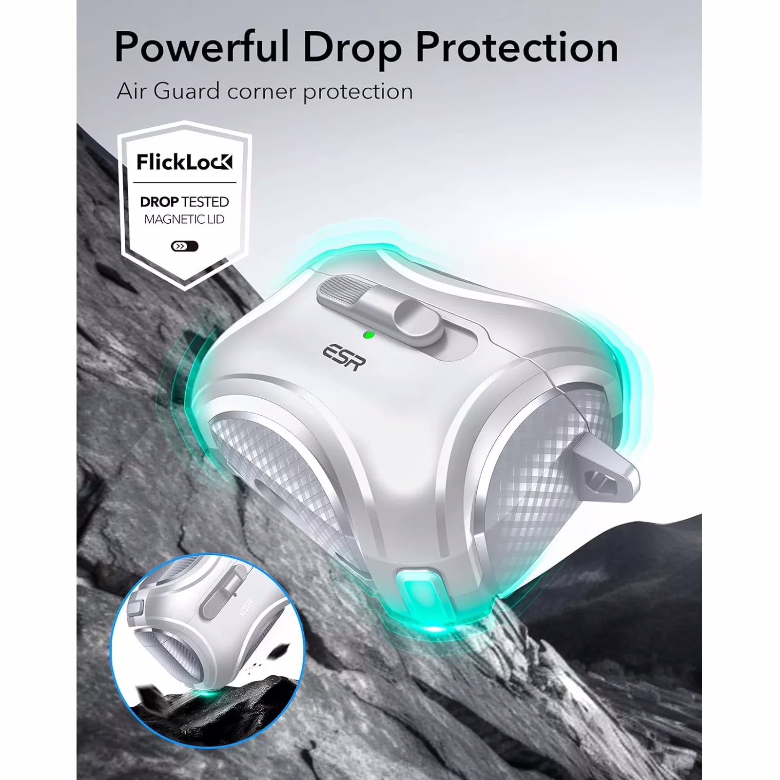 ESR รุ่น Cyber FlickLock Case (HaloLock) - เคส AirPods Pro 2/1 - สี White 6 ESR รุ่น Cyber FlickLock Case (HaloLock) - เคส AirPods Pro 2/1 - สี White - Image 6