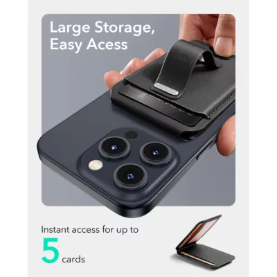 ESR รุ่น HaloLock Vegan Leather Wallet Stand with Finger Loop - ที่ใส่บัตรติดหลังมือถือแบบตั้งได้ - สี Black Carbon Fiber