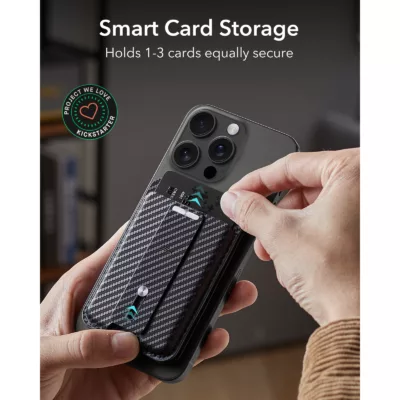 ESR รุ่น HaloLock Geo Wallet Stand - ที่ใส่บัตรติดหลังมือถือแบบตั้งได้ - สี Black Carbon Fiber