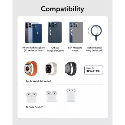 ESR รุ่น HaloLock (Qi2) 3-in-1 Travel Wireless Charging Set - แท่นชาร์จไร้สายแบบพกพา - สี White