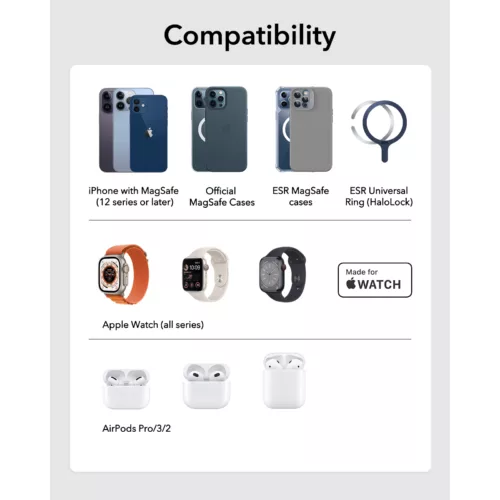 ESR รุ่น HaloLock (Qi2) 3-in-1 Travel Wireless Charging Set - แท่นชาร์จไร้สายแบบพกพา - สี White