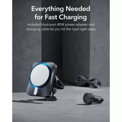 ESR รุ่น Car Charger Made for MagSafe + CryoBoost (15W) - แท่นชาร์จไร้สายในรถ - สี Frosted Silver