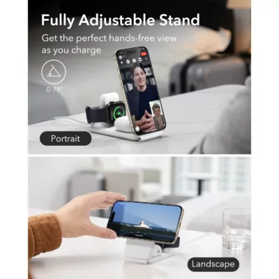 ESR รุ่น HaloLock (Qi2) 3-in-1 Travel Wireless Charging Set - แท่นชาร์จไร้สายแบบพกพา - สี White