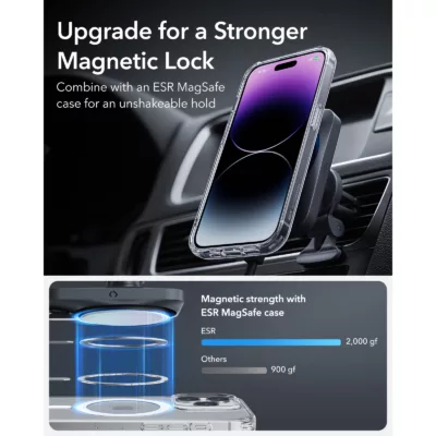 ESR รุ่น Car Charger Made for MagSafe + CryoBoost (15W) - แท่นชาร์จไร้สายในรถ - สี Frosted Silver