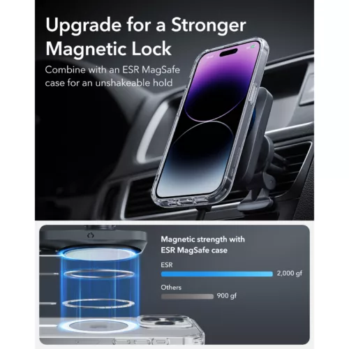 ESR รุ่น Car Charger Made for MagSafe + CryoBoost (15W) - แท่นชาร์จไร้สายในรถ - สี Frosted Silver